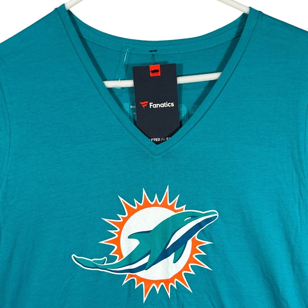 Fanatics Miami Dolphins Tua Tagovailoa 1 Womens V-Neck T-Shirt Aqua Medium New